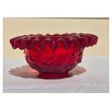 Brilliant Vintage Frilled Art Glass Candy Dish - Scarlet