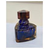Stunning Vintage Studio Art Glass Perfume Bottle - Navy / Amber