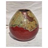 Gorgeous Studio Art Ceramic Vase -  Earthy Red Glaze with Metal Lining