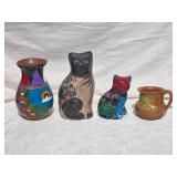 South American Fine Art Ceramic Collection - Cats & Painted Vases - (4)