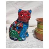 South American Fine Art Ceramic Collection - Cats & Painted Vases - (4)