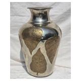 Fantastic Vintage Studio Art Vase - Nancy Gezella - Mirrored Silver with Leaf Accent