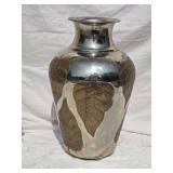 Fantastic Vintage Studio Art Vase - Nancy Gezella - Mirrored Silver with Leaf Accent