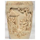 Exotic Chinese Handcarved Resin Vase with Elephant Handles