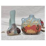 Southwestern Indigenous Studio Art Pottery Pair - Handpainted Pueblo Vases