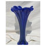 Brilliant Vintage Studio Art Glass Frilled Vase - Cobalt