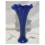 Brilliant Vintage Studio Art Glass Frilled Vase - Cobalt
