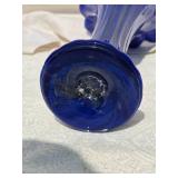 Brilliant Vintage Studio Art Glass Frilled Vase - Cobalt