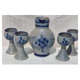 Vintage German Saltglazed Ceramic Carafe & Stemmed Glasses - Topferei J. Hansen - (5)