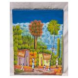 Vibrant  Original Fine Art Haitian Landscape Painting - Village  Scene
