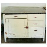 Vintage Kitchen Work Table with Metal Top and Drawers