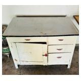 Vintage Kitchen Work Table with Metal Top and Drawers