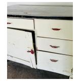Vintage Kitchen Work Table with Metal Top and Drawers