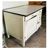 Vintage Kitchen Work Table with Metal Top and Drawers