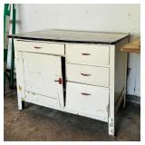 Vintage Kitchen Work Table with Metal Top and Drawers