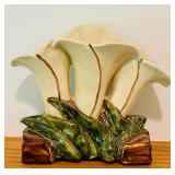 Vintage McCoy Pottery Yellow Three Triple Lily Vase Made In USA Planter