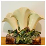 Vintage McCoy Pottery Yellow Three Triple Lily Vase Made In USA Planter