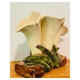 Vintage McCoy Pottery Yellow Three Triple Lily Vase Made In USA Planter