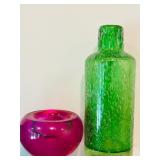 Set of 5  Art Glass Style Vases and Crate and Barrel Tealight Holders