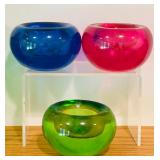 Set of 5  Art Glass Style Vases and Crate and Barrel Tealight Holders