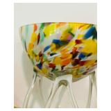 15-Inch Multicolored Art Glass Pedestal Bowl with Abstract Pattern