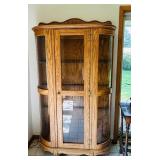 Oak Curio Cabinet with Glass Doors and Shelves