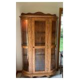 Oak Curio Cabinet with Glass Doors and Shelves