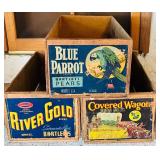 Set of 3 Vintage Wooden Fruit Crates with Original Labels