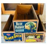 Set of 3 Vintage Wooden Fruit Crates with Original Labels