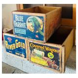 Set of 3 Vintage Wooden Fruit Crates with Original Labels