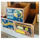Set of 3 Vintage Wooden Fruit Crates with Original Labels