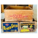 Set of 3 Vintage Wooden Fruit Crates with Original Labels