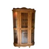 Oak Curio Cabinet with Glass Doors and Shelves