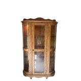 Oak Curio Cabinet with Glass Doors and Shelves
