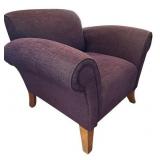 Upholstered Armchair with Rolled Arms and Wooden Legs