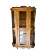 Oak Curio Cabinet with Glass Doors and Shelves