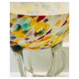 15-Inch Multicolored Art Glass Pedestal Bowl with Abstract Pattern