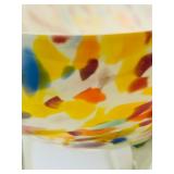 15-Inch Multicolored Art Glass Pedestal Bowl with Abstract Pattern