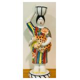 11 Inch Hand-Painted Ceramic Figurine Woman with Cheetah Candle Holder
