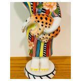 11 Inch Hand-Painted Ceramic Figurine Woman with Cheetah Candle Holder