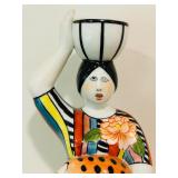 11 Inch Hand-Painted Ceramic Figurine Woman with Cheetah Candle Holder