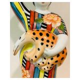 11 Inch Hand-Painted Ceramic Figurine Woman with Cheetah Candle Holder
