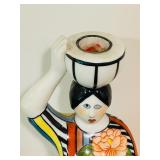 11 Inch Hand-Painted Ceramic Figurine Woman with Cheetah Candle Holder