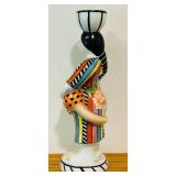 11 Inch Hand-Painted Ceramic Figurine Woman with Cheetah Candle Holder