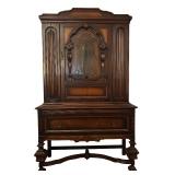 DR - Vintage H. Herrmann Furniture Co. Carved Wood Display Cabinet with Glass Door