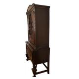 DR - Vintage H. Herrmann Furniture Co. Carved Wood Display Cabinet with Glass Door