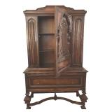 DR - Vintage H. Herrmann Furniture Co. Carved Wood Display Cabinet with Glass Door