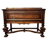 DR - Vintage H. Herrmann Furniture Co. Carved Wood Display Cabinet with Glass Door