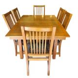 Mission Style Kitchen Table with Leaves and 6 Chairs