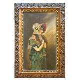 Antique Framed Portrait Painting of Young Woman